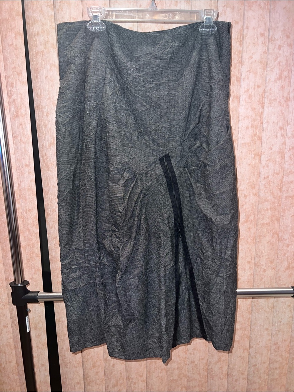 Lauren Vidal Charcoal Gray Midi Skirt with Trim Detail
